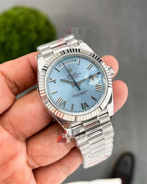 rolex day date platinum ice blue baguette|Rolex Day-Date 40 228236.